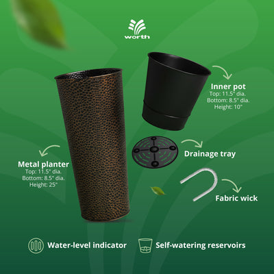 Worth 2 Pack 25" Metal Planter with Inside Pot for Indoors or Outdoors(Open Box)