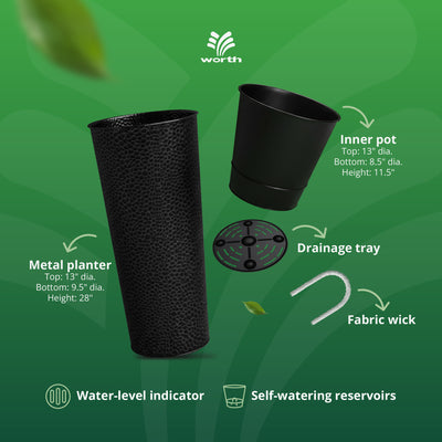 Worth 2 Pack 28" Metal Planter with Inside Pot for Indoors or Outdoors(Open Box)