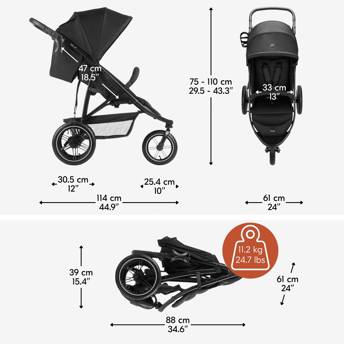 hauck Stroller Rapid 3 Air Reclining Seat, Compact Stroller, Air Tires(Open Box)