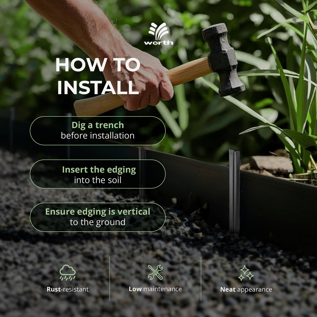 Worth Galvanized Steel Landscape Edging Roll with 8 Stakes, 10" x 25', (Used) - VMInnovations