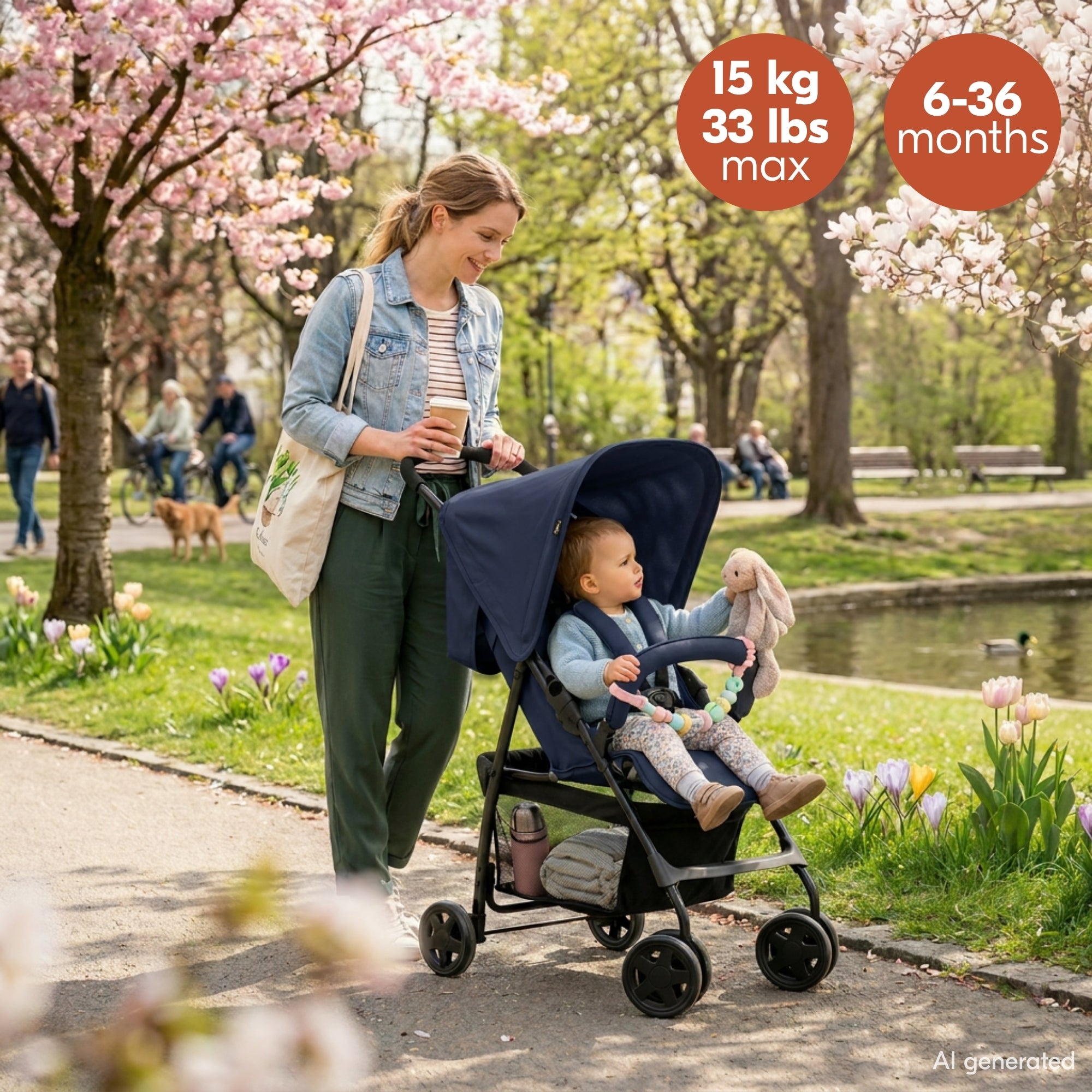 hauck Sport T13 Lightweight Compact Foldable Stroller Push Chair, Dark Blue - VMInnovations