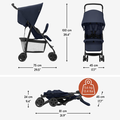 hauck Sport T13 Lightweight Compact Foldable Stroller Push Chair, Dark Blue - VMInnovations