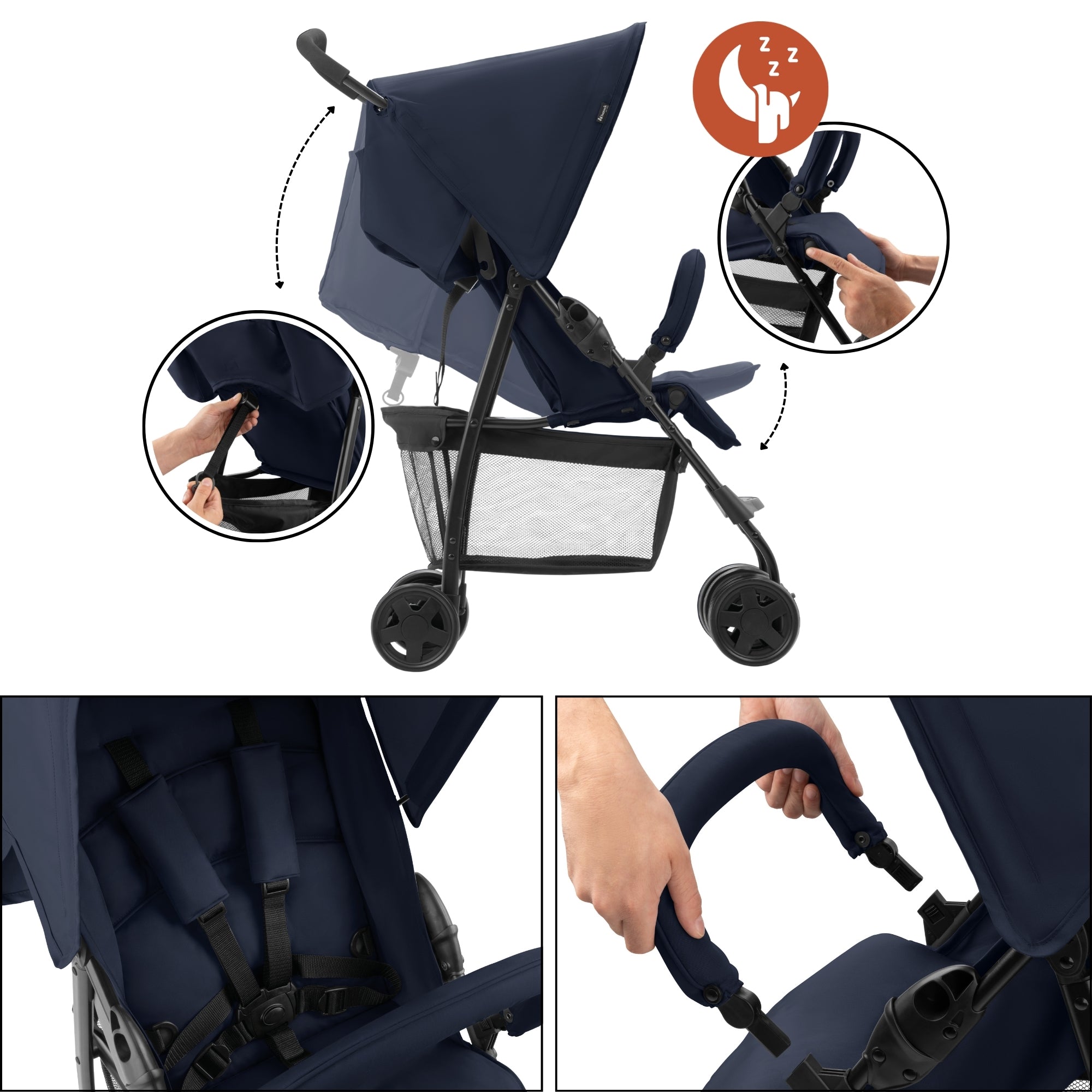 hauck Sport T13 Lightweight Compact Foldable Stroller Push Chair, Dark Blue - VMInnovations