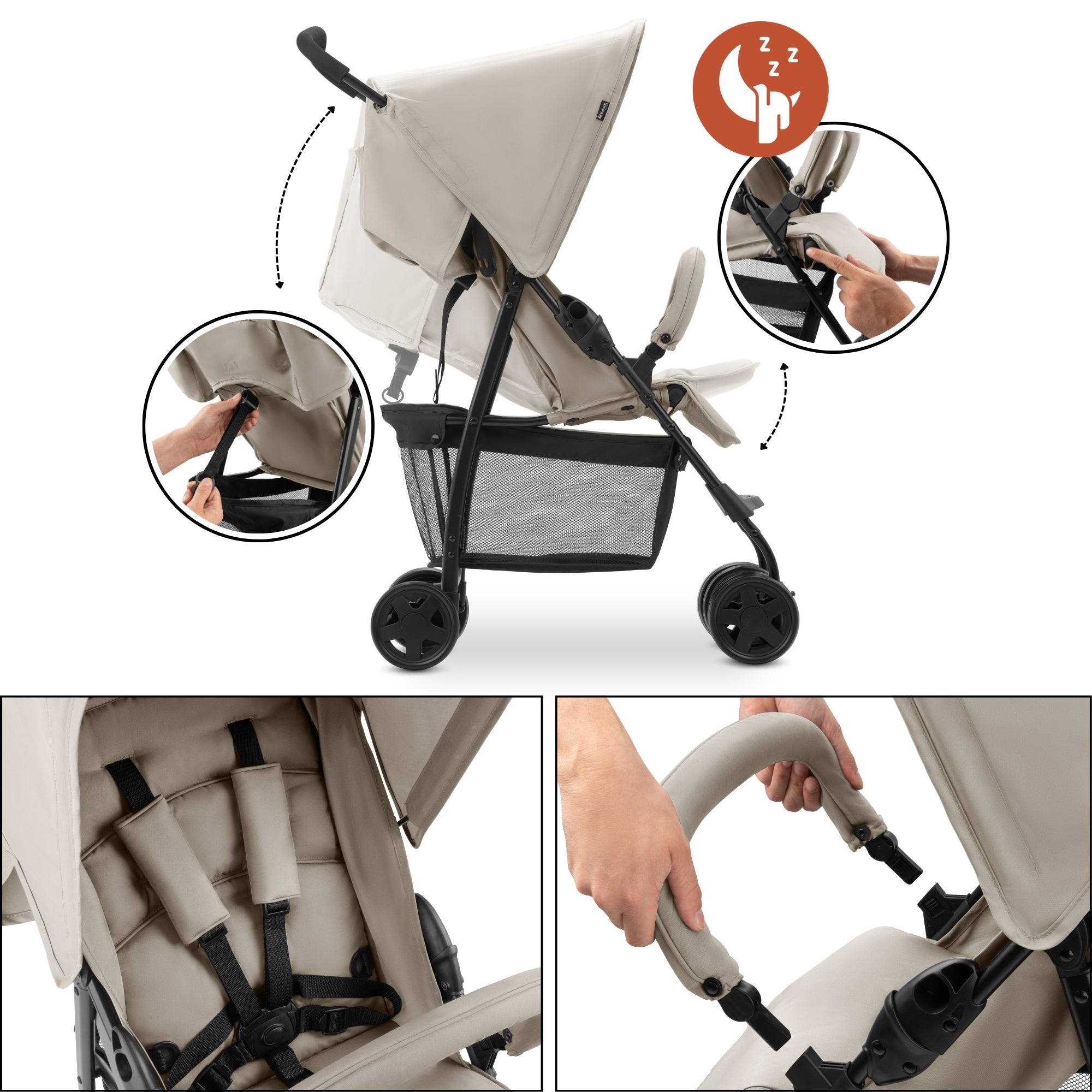 hauck Sport T13 Lightweight Compact and Foldable Stroller, Push Chair, Beige