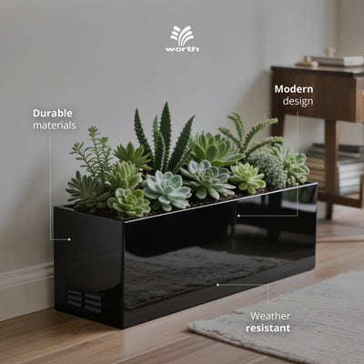 Worth Metal Planter Box with Insert Plate & Drain Holes, 30" Long, (Open Box) - VMInnovations