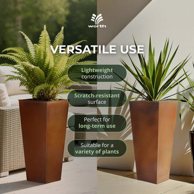 Worth 2 Pack 28" Tall Large Metal Planter, Tapered Steel Flower Pots, Bronze - VMInnovations