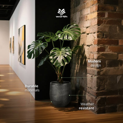 Worth 14.5" Round Planter, Lightweight Magnesium Oxide Cement Plant Pot, Black - VMInnovations