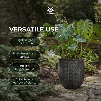 Worth 14.5" Round Planter, Lightweight Magnesium Oxide Cement Plant Pot, Black - VMInnovations