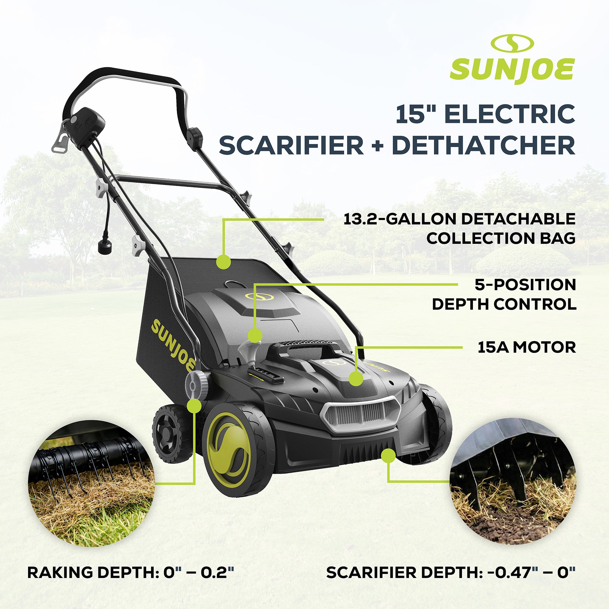 Sun Joe 15" Corded Electric Dethatcher Scarifier w/13.2gal Bag 15 Amp(For Parts) - VMInnovations