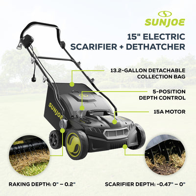 Sun Joe 15" Battery Powered Dethatcher Scarifier with 13.2 Gallon Bag (Open Box) - VMInnovations
