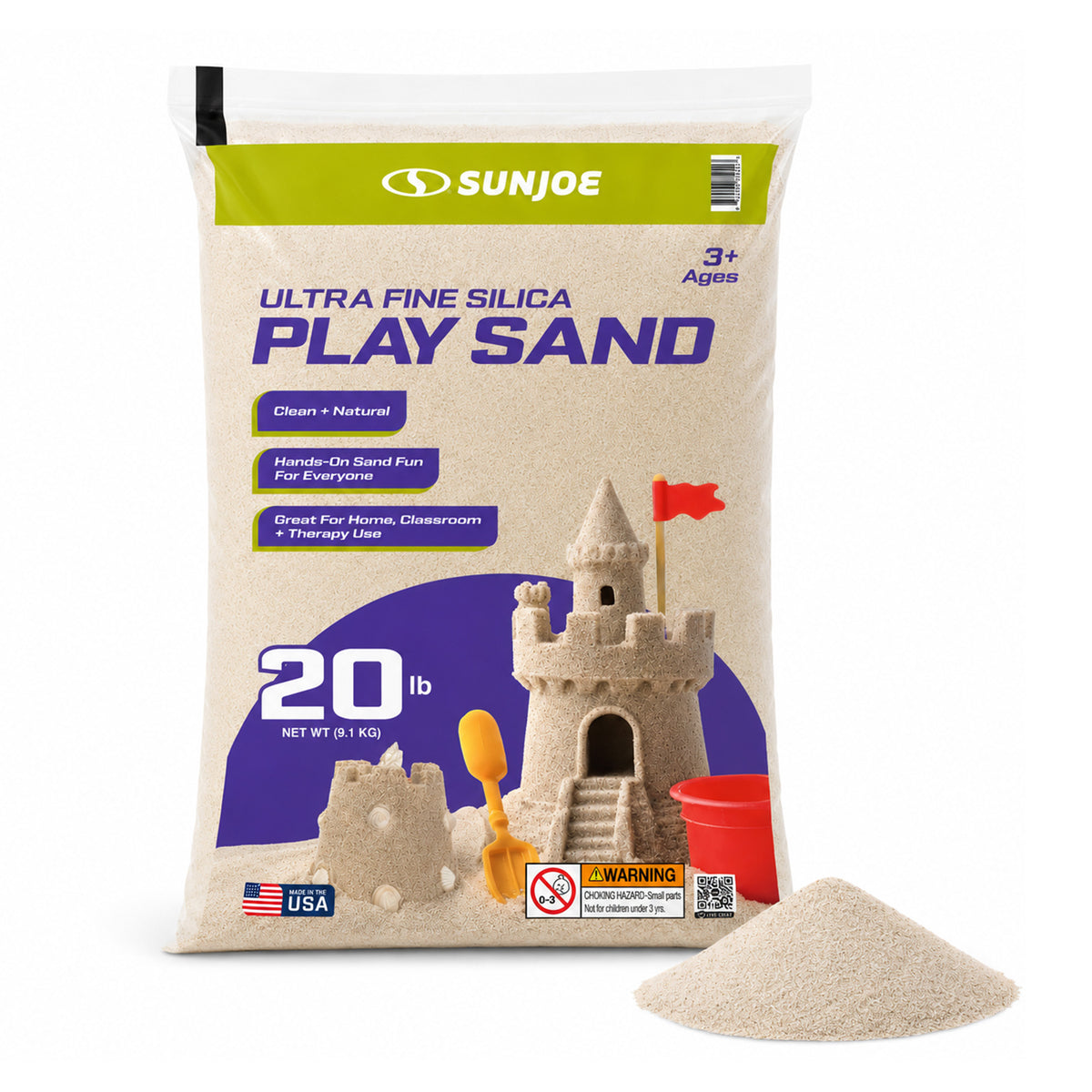 Sun Joe Ultra Fine Silica Play Sand for Sandboxes and Sensory Tables, 20lb, PLYSAND20