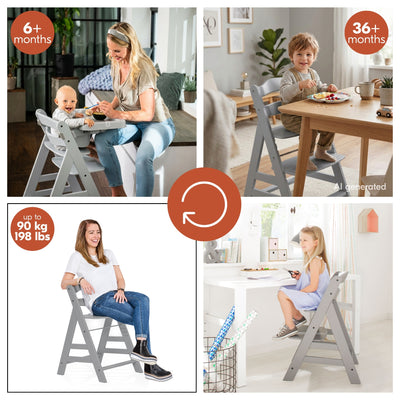 hauck Alpha+ Adjustable Booster High Chair and High Chair Tray Table, Grey - VMInnovations
