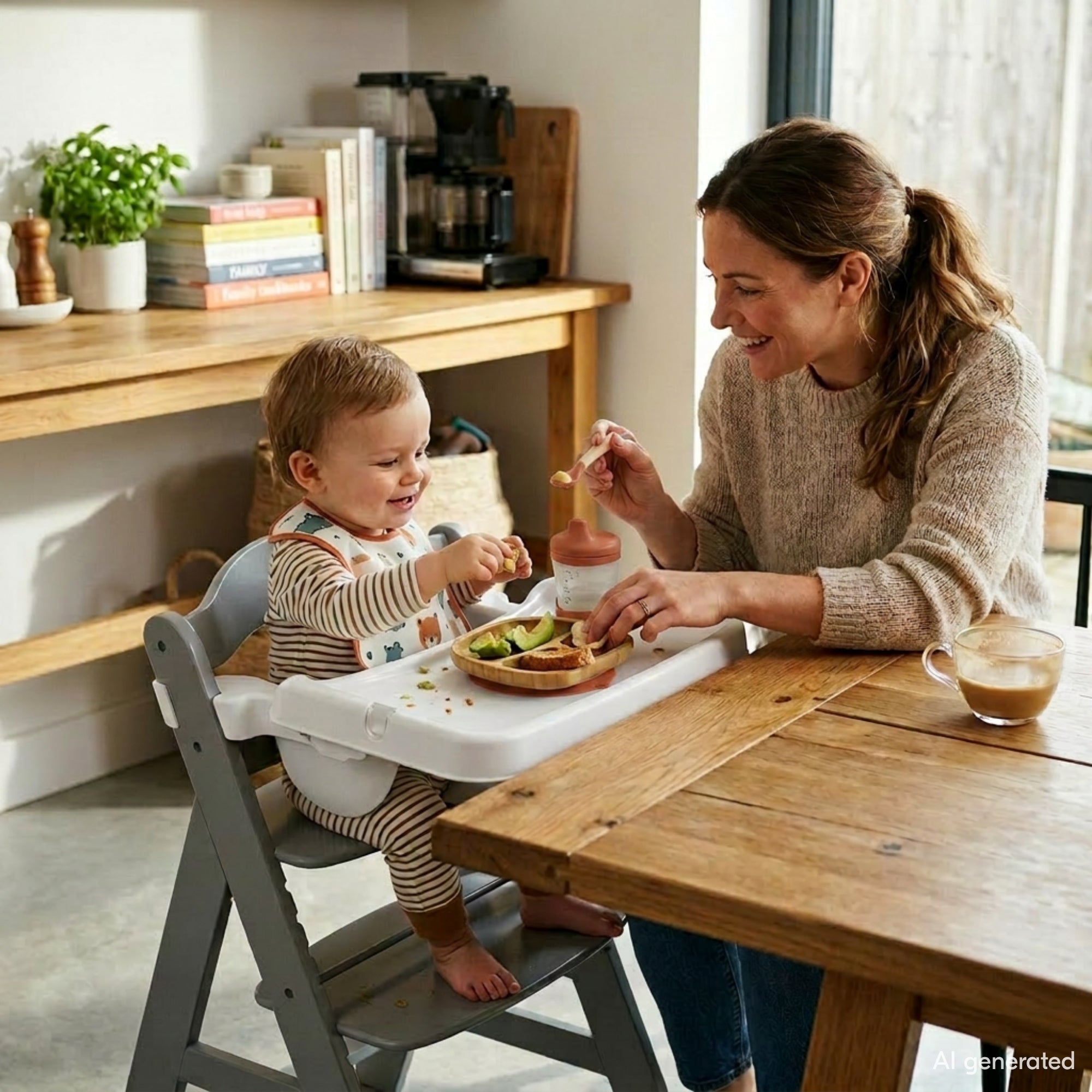 hauck Alpha+ Adjustable Booster High Chair and High Chair Tray Table, White - VMInnovations