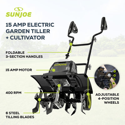 Sun Joe Electric Garden Tiller Cultivator, Steel Tines TJ605E (Open Box) - VMInnovations