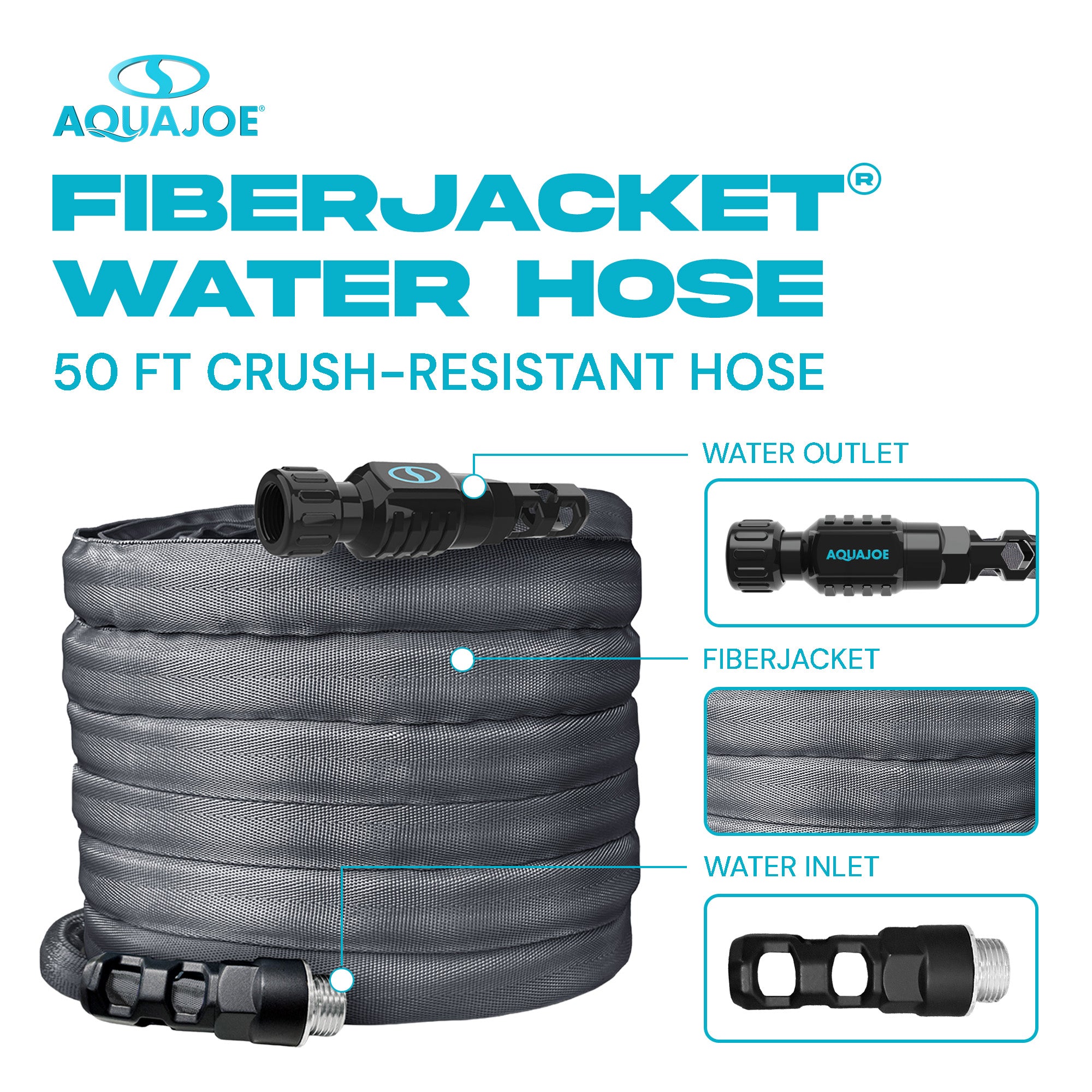 Aqua Joe FiberJacket Garden Hose, Kink-Resistant, 50' x 5/8" Diameter (Open Box)