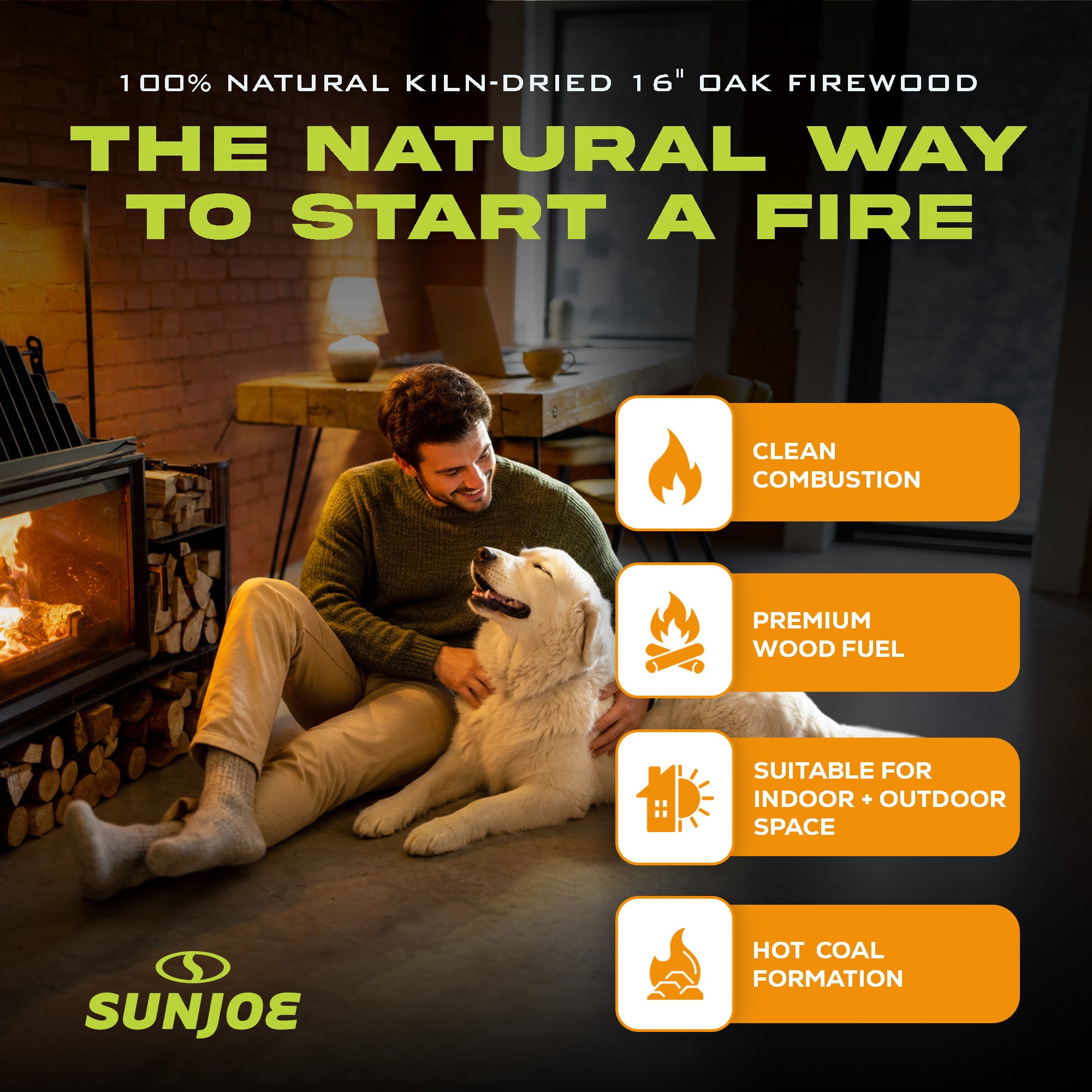 Sun Joe 16" Oak Firewood Fire Starter Sticks for Fireplace & Pits Use, (Used) - VMInnovations