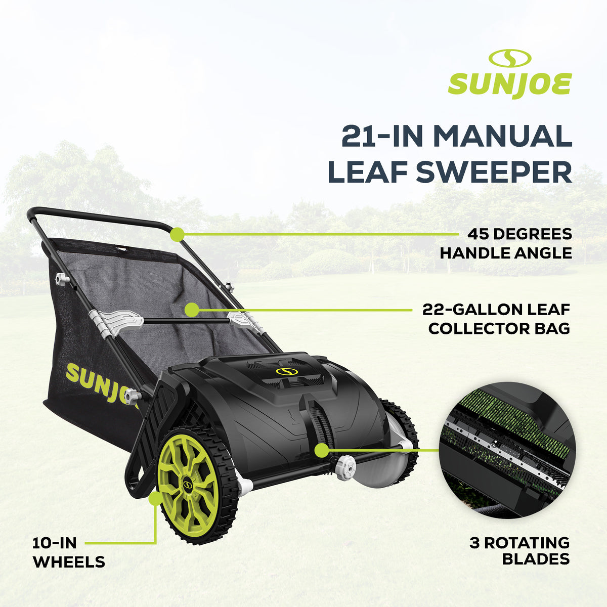 Manual Leaf Sweeper, Lightweight 21" Yard Lawn Tool with Collection Bag(Open Box