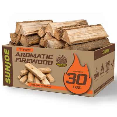 Sun Joe 16" Pine Aromatic Firewood, Natural Kiln-Dried for Fireplaces, 20 Logs - VMInnovations