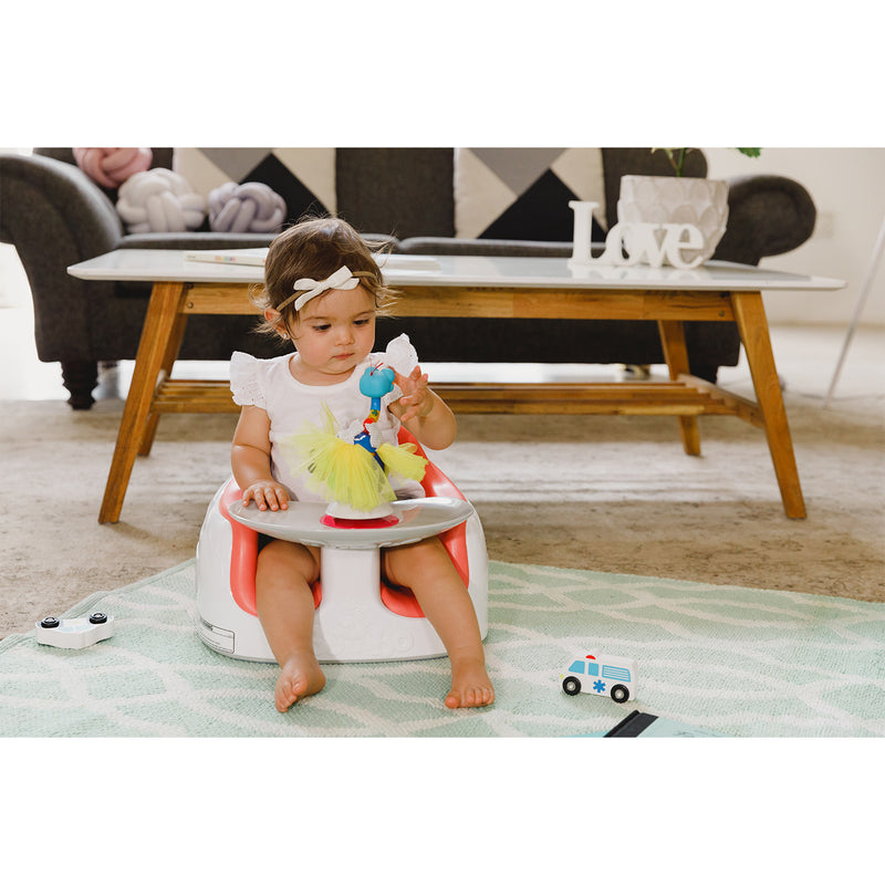 Bumbo Baby Toddler Soft Foam Multi Seat with Tray and Buckle Straps, Coral