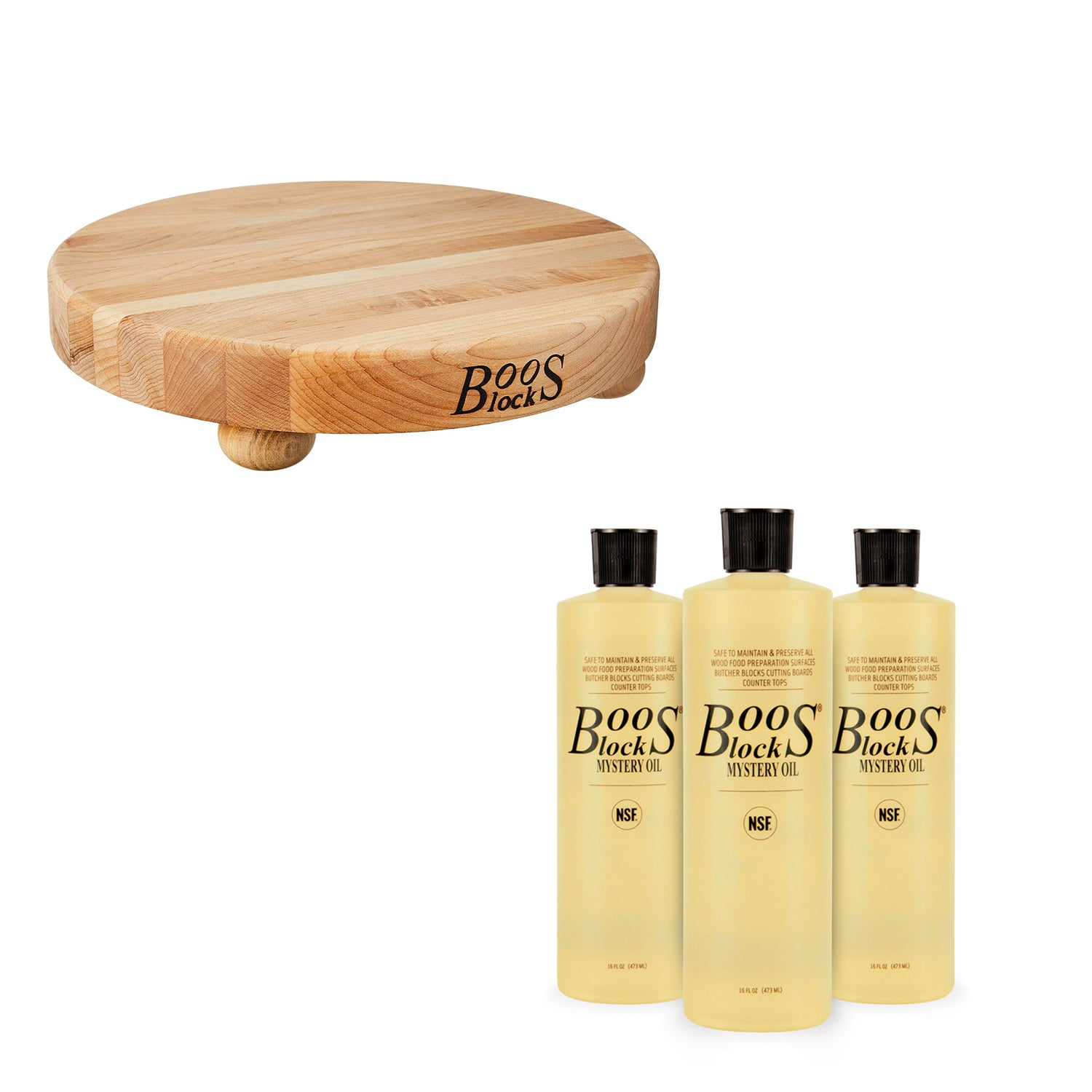 John Boos B12R Round Maple Wood Cutting Board w/ Mystery Maintenance Oil 3 Pack - VMInnovations