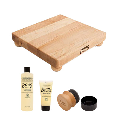 John Boos Maple Wood 12 Inch Cutting Board with Feet and 3 Piece Maintenance Set - VMInnovations