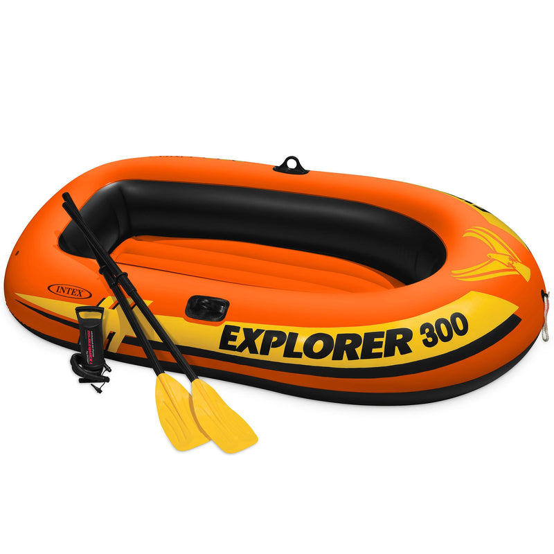 Intex Explorer 300 Compact Inflatable 3 Person Raft Boat w/ Pump & Oars (4 Pack)