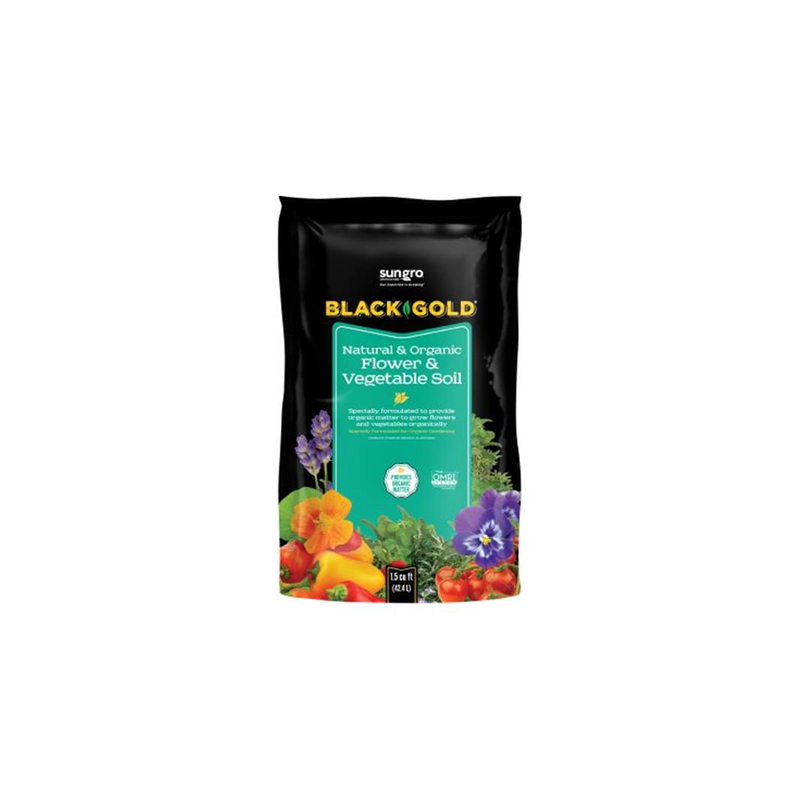 SunGro Black Gold Natural and Organic Flower and Vegetable Soil Mix, 1.5 Cu Ft