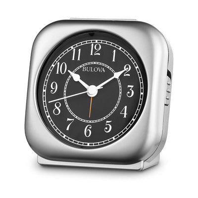 Bulova Clocks Knight Non Ticking Movement Alarm Clock, Silver Tone (Open Box)