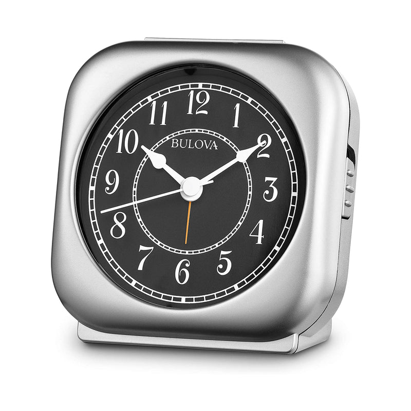 Bulova Clocks B1871 Silent Knight Non Ticking Movement Alarm Clock, Silver Tone