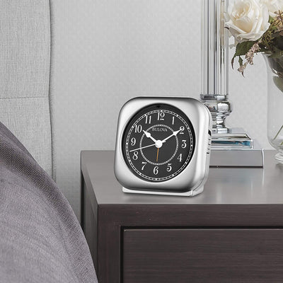 Bulova Clocks Knight Non Ticking Movement Alarm Clock, Silver Tone (Open Box)
