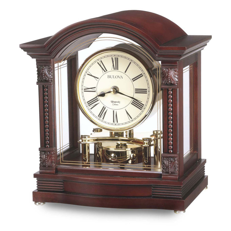 Bulova Clocks B1987 3 Song Chiming Antique Walnut Wood Casing Bardwell Clock