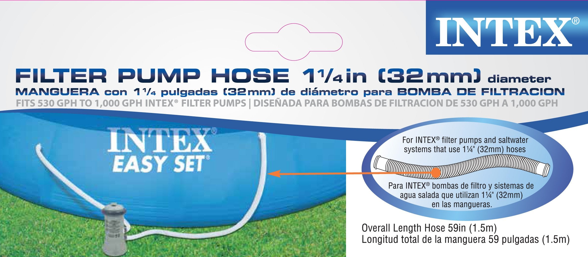 Intex Pump Replacement Hose Adapter A w/ Collar & 1.25” Pool Pump Hose (2 Pack)