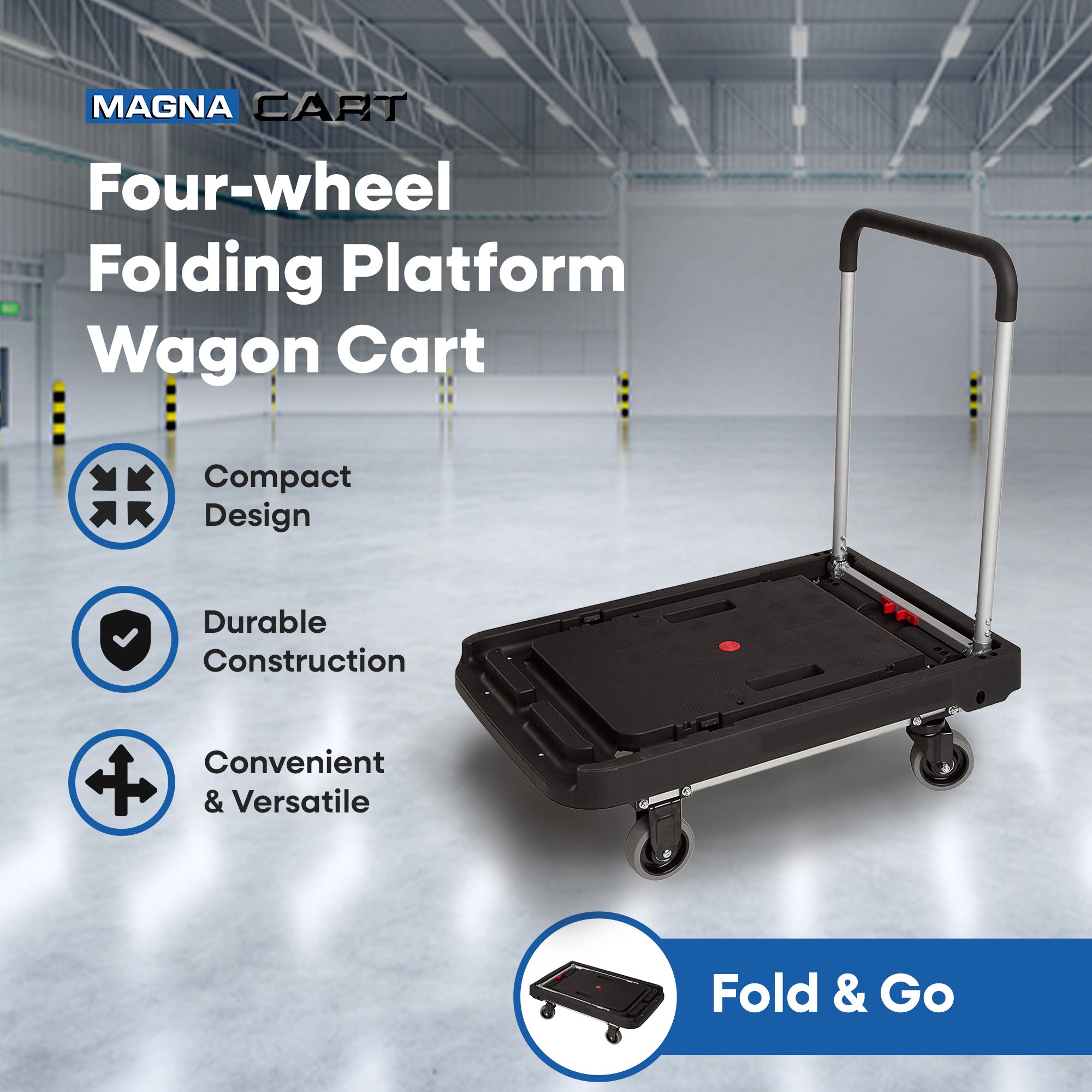 Magna Cart FFXL 4 Wheel Folding Platform Transport Wagon Cart w/ 500 Lb Capacity - VMInnovations