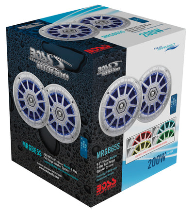 BOSS Audio MRGB65 6.5" 200W Boat Marine RGB LED Light Speakers Silver (4 Pack)