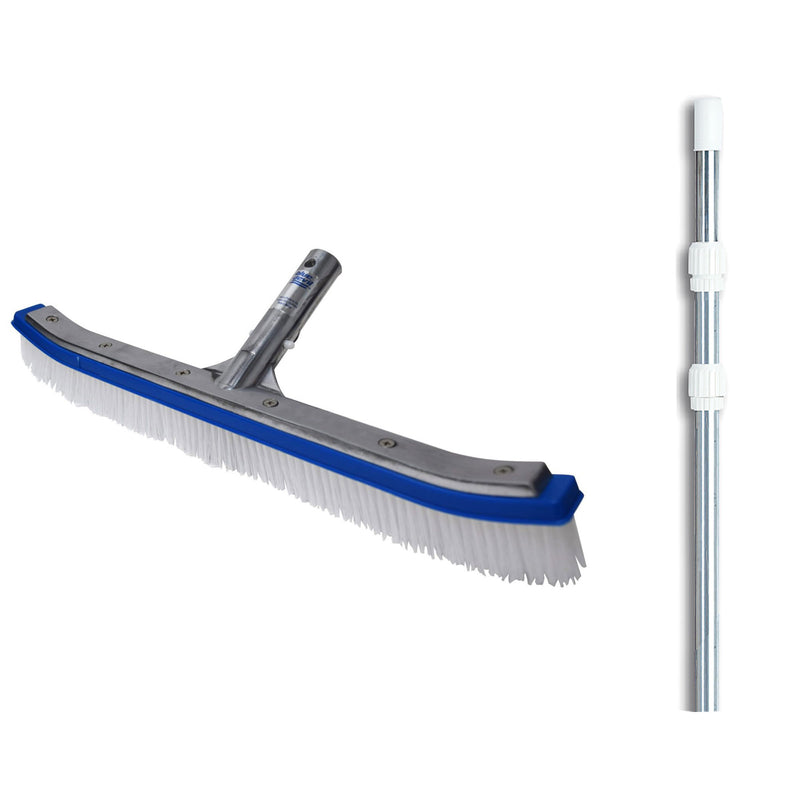 Blue Devil 18 Inch Pool Wall Cleaning Brush Head + 12 Foot Telescopic Pool Pole