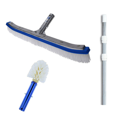 Blue Devil 18 Inch Pool Brush + 12 Foot Telescopic Pole + Corner and Step Brush