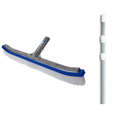 Blue Devil 18 Inch Pool Wall Cleaning Brush Head + 12 Foot Telescopic Pool Pole - VMInnovations