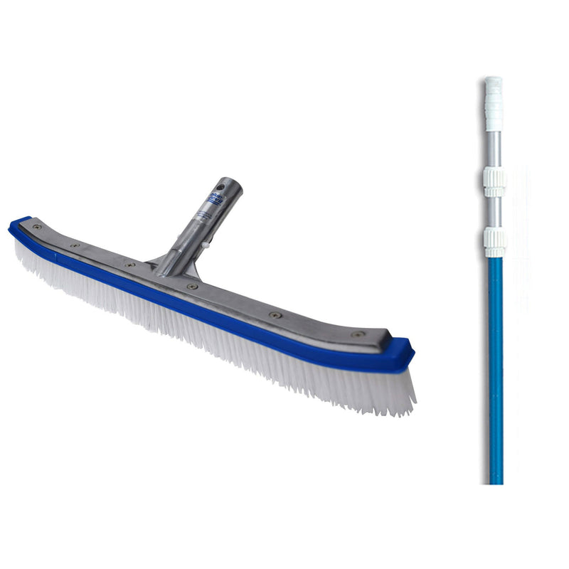 Blue Devil 18 Inch Pool Wall Cleaning Brush Head + 5 to 15 Foot Telescopic Pole
