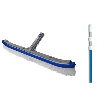 Blue Devil 18 Inch Pool Wall Cleaning Brush + 7 to 21 Foot Telescopic Pole