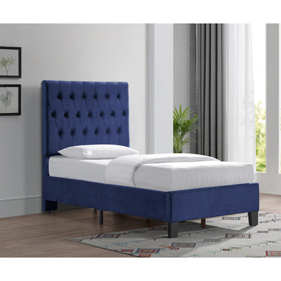Wallace & Bay Dalton Twin Velvet Upholstered Bed Headboard & Footboard, Cobalt