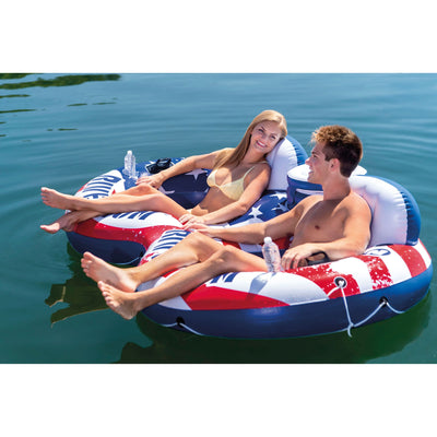 Intex American Flag 2 Person Float w/ River Run 1 Person Tube, Blue (2 Pack)