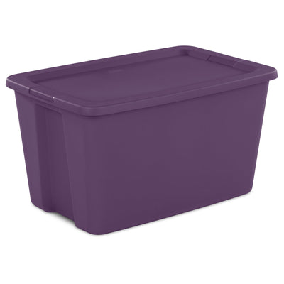 Sterilite Classic Lidded Stackable 30 Gal Storage Tote Container, Purple 12 Pack