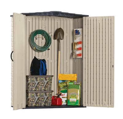 Rubbermaid Small Vertical 53 Cu Ft Outdoor Storage Building Shed w/ Accessories