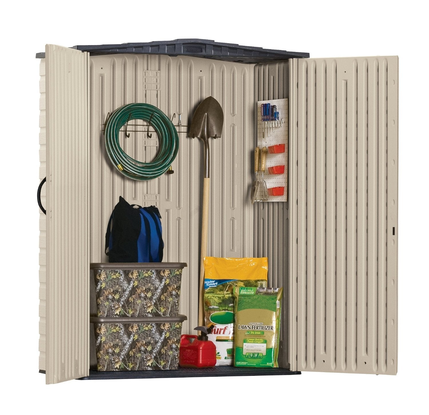 Rubbermaid Small Vertical 53 Cu Ft Outdoor Storage Building Shed w/ Accessories