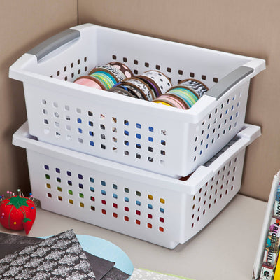 Sterilite 16608006 Small Stacking Basket with Titanium Accents, White (48 Pack)