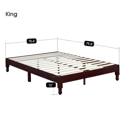 MUSEHOMEINC 12 Inch Espresso Wood Platform Bed Frame with Wooden Slats, King