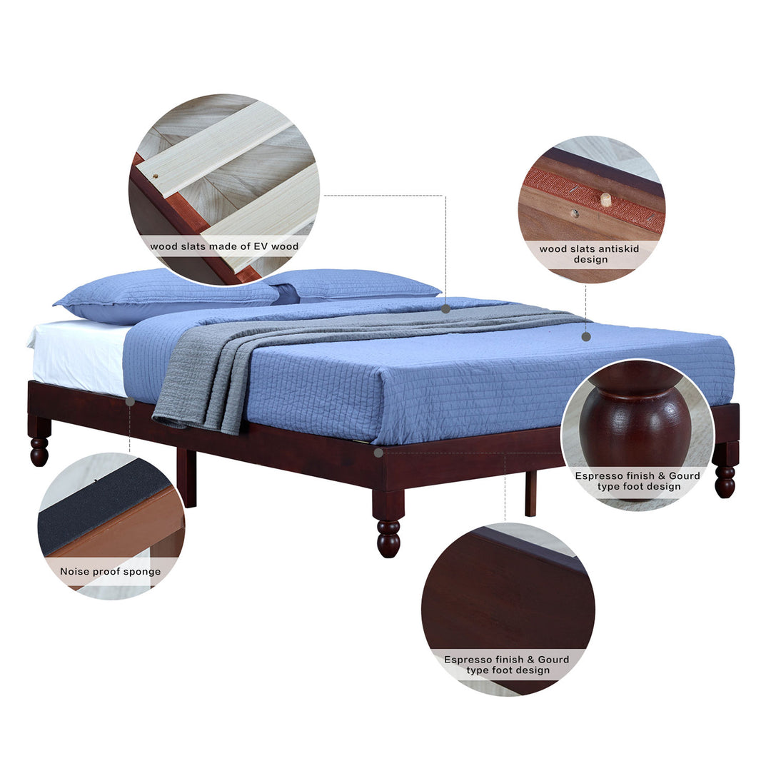 MUSEHOMEINC 12 Inch Espresso Wood Platform Bed Frame with Wooden Slats, King - VMInnovations