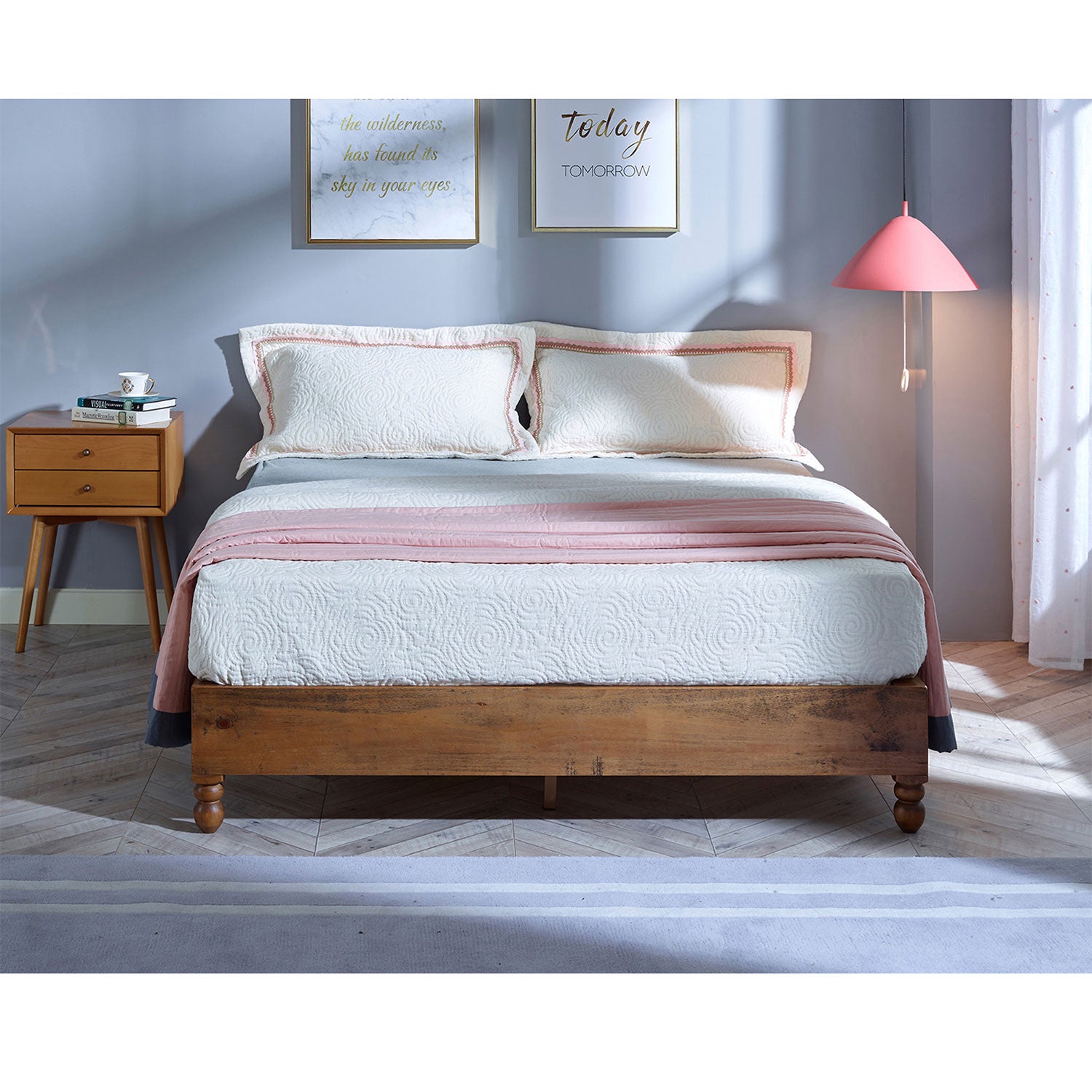 MUSEHOMEINC 12" Solid Pine Wood Platform Bed Frame w/ Wooden Slats, Twin (Used) - VMInnovations