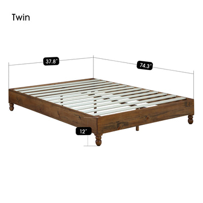 MUSEHOMEINC 12" Solid Pine Wood Platform Bed Frame w/ Wooden Slats, Twin (Used) - VMInnovations