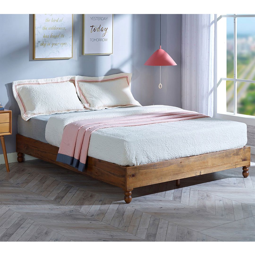 MUSEHOMEINC 12" Solid Pine Wood Platform Bed Frame with Wooden Slats,Queen(Used)